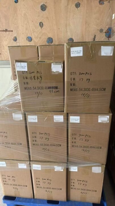Packed master cartons staged on a pallet for the customer's freight forwarder