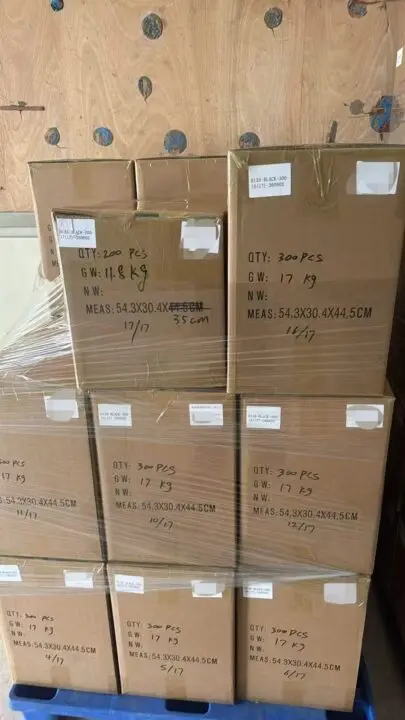 Packed master cartons staged on a pallet for the customer's freight forwarder